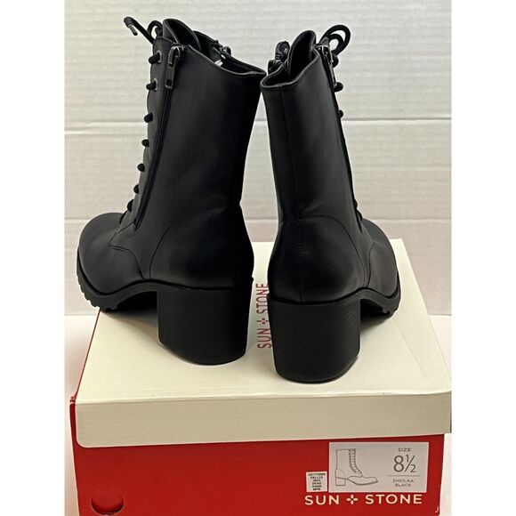 Sun + Stone Women Sheilaa Faux Leather Block Heel Combat & Lace-Up Boots - Picture 10 of 12
